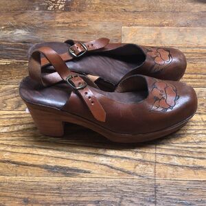 Vintage leather platforms with floral leather tooling